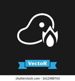 White Grilled steak meat and fire flame icon isolated on black background.  Vector Illustration