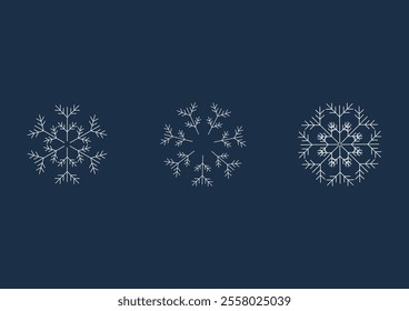 White group of snowflakes, star shape on dark blue background. Christmas and new year decorations. Winter season.