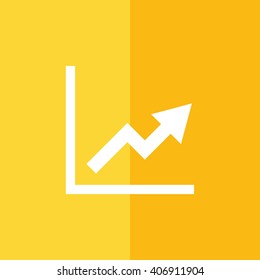White growing graph vector sign. Yellow background