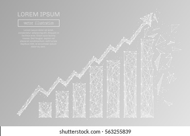 White growth chart with polygon line on abstract background. Polygonal space low poly with connecting dots and lines. Connection structure. Vector background.