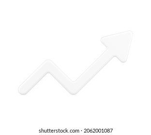 White growth graph arrow 3d icon. Data in marketing and sales. Big growth of shares and investments on stock exchange. Indicator of financial success in business. Realistic isolated vector