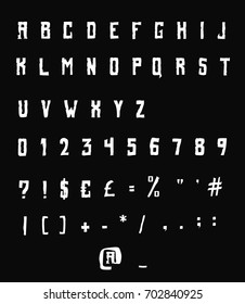 White Grunge alphabet. -Graphic Font for  design- Horror Vector font