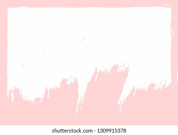 White grunge background with pink edges drawn by hand with rough brush. Paint, watercolor, sketch. Rectangular vector illustration.