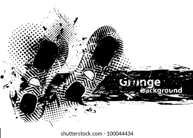 White grunge background with two black footprint