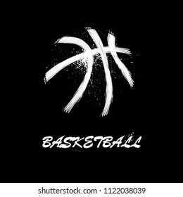 White grunge basketball with ink blots isolated on black background
