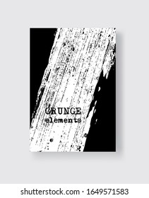 White grunge brush stroke on black background. Minimalistic style. Vector illustration of grunge element stains. Vector brushes illustration.