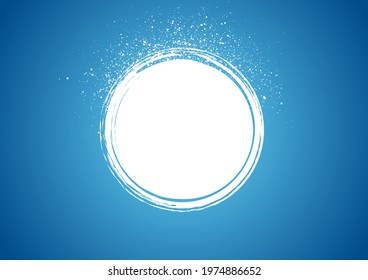 Círculo de grunge blanco con partículas de puntos sobre fondo azul. Diseño de vector abstracto