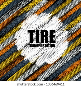 White grunge circle frame with different color tire tracks background