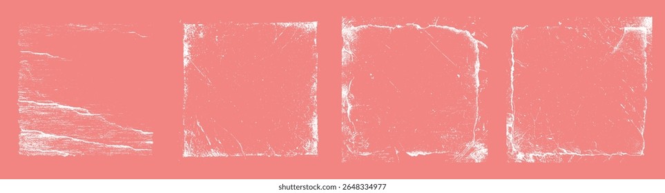 White grunge frame overlays on pink background. Distressed scratch and crack texture borders.
