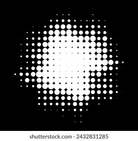 Marco de semitono grunge blanco. Fondo de círculos. Textura abstracta manchada. Grungy medio tono spot. Elemento de diseño de logotipo. Ilustración vectorial.