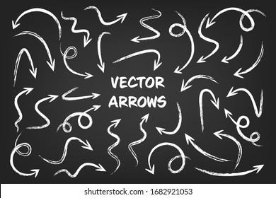White grunge hand drawn arrows set on gray background. Arrow, cursor Icon. Vector pointers collection. 
