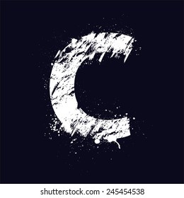 White grunge letter C isolated on dark background. eps10