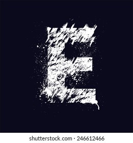 White grunge letter E isolated on dark background. eps10