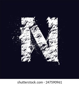 White grunge letter N isolated on dark background. eps10