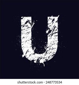 White grunge letter U isolated on dark background. eps10