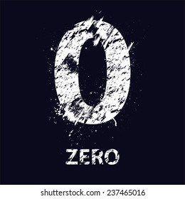 White grunge number zero with ink blots. eps10