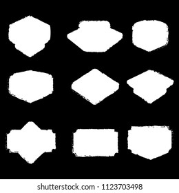 White grunge quote box vector set on black background. Templates quote bubbles or statements or comments with space for text in a flat style.
