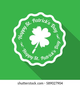 White grunge rubber stamp with clover and the text Happy St. Patrick's Day written inside.Green background.vector illustration