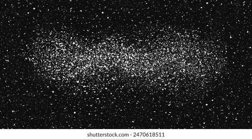 White grunge speckle on black background. Distress grain abstract texture with grungy splash dirty pattern. Backdrop with specks, grit, scratches, rough sand effect  