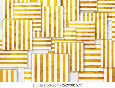 White grunge squares with golden stripes geometric abstract background. Vector graphic design