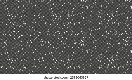 White grunge texture snowfall and grain effect. Abstract pattern of brush ink and distressed elements. Monochrome snow design for winter or vintage backgrounds. Vector isolated illustration