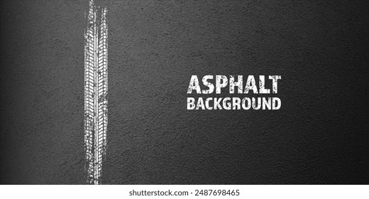 White grunge tire tracks, wheel braking marks. Truck, car or motorcycle tread pattern silhouettes. Auto race, motorsport, speed racing design element. Asphalt texture. Vector illustration