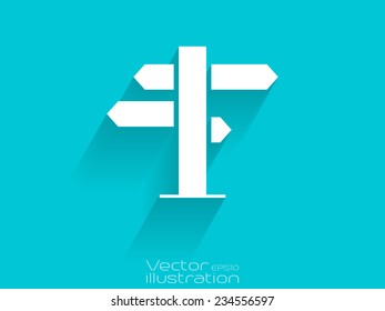 White guidepost icon on blue background
