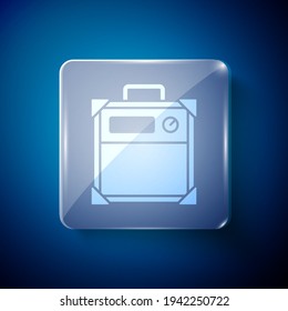 White Guitar amplifier icon isolated on blue background. Musical instrument. Square glass panels. Vector