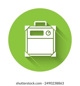 White Guitar amplifier icon isolated with long shadow. Musical instrument. Green circle button. Vector