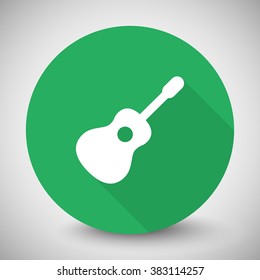 White Guitar icon with long shadow on green circle