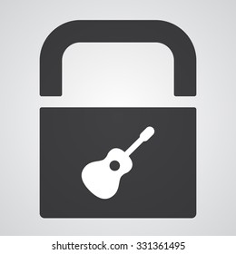 White Guitar icon on black pad lock
