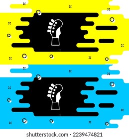 White Guitar neck icon isolated on black background. Acoustic guitar. String musical instrument.  Vector