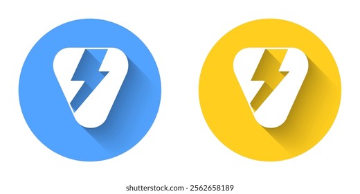 White Guitar pick icon isolated with long shadow background. Musical instrument. Circle button. Vector