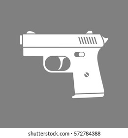 White gun vector icon on grey background