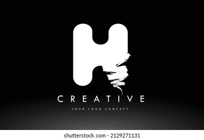 White H Brushed Letter Logo. Brush Letters design with Artistic Brush stroke design.