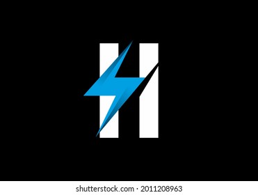 White H initial letter with blue thunder symbol design
