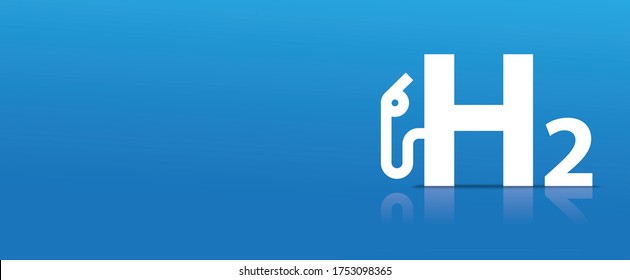 White H2 gas pump icon on the blue background. Eps 10 vector file.