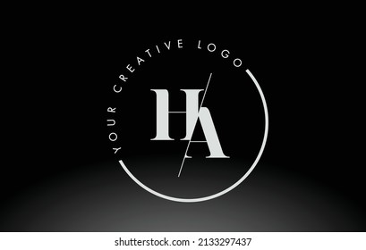 White HA Letter Logo Design with Creative Intersected and Cutted Serif Font.