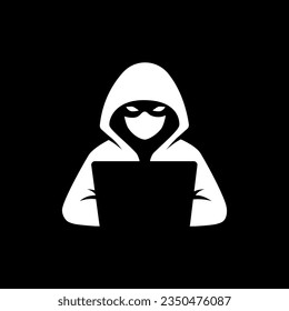White hacker logo on black background. Vector illustration.