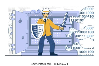 White hacker protects the information system from hacker's attack