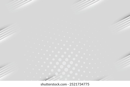 White hafltone abstract background. Modern lines pattern. Minimal geometric design. Futuristic technology concept. Horizontal banner template. Vector illustration