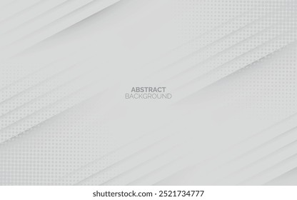 White hafltone abstract background. Modern lines pattern. Minimal geometric design. Futuristic technology concept. Horizontal banner template. Vector illustration