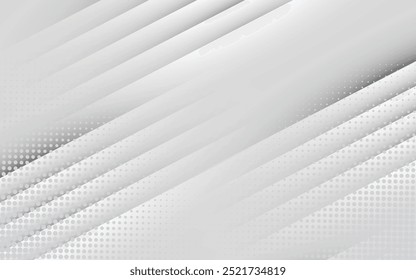 White hafltone abstract background. Modern lines pattern. Minimal geometric design. Futuristic technology concept. Horizontal banner template. Vector illustration