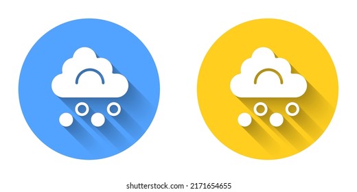 White Hail cloud icon isolated with long shadow background. Circle button. Vector