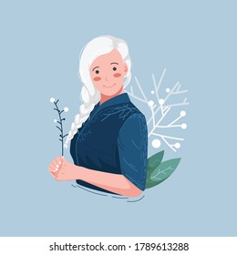 White hair woman illustration on winter