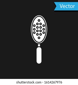 White Hairbrush icon isolated on black background. Comb hair sign. Barber symbol.  Vector Illustration