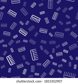 White Hairbrush icon isolated seamless pattern on blue background. Comb hair sign. Barber symbol.  Vector