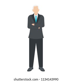 
A white haired oldman executive standing in front pose 
