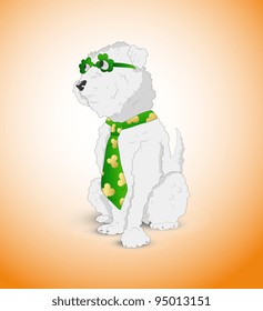 White Hairy Dog-St. Patrick's Day Cartoon Vector Illustration