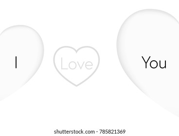 White Half of Heart with Word I Love You on Paper Shape for Valentine's Day Vector Illustration